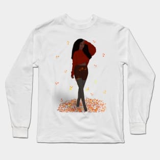 African American Girl in Autumn Long Sleeve T-Shirt